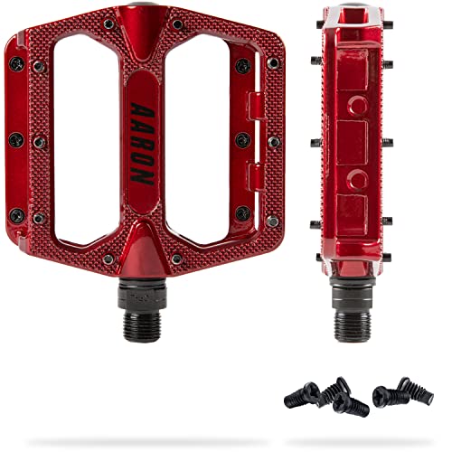 AARON Rock Pedales de MTB con rodamientos sellados de Calidad Superficie Antideslizante con Pins Intercambiables Rojo 0